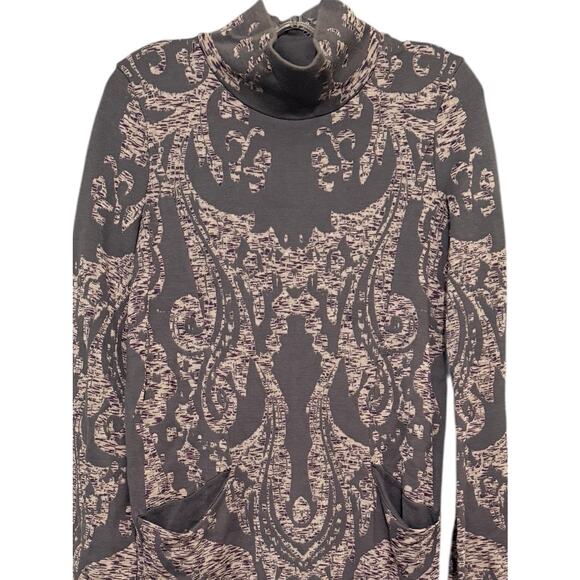 Free People XS Gray Beige Jacquard Knit Cowl Neck Mini Dress with Pockets - Picture 4 of 7